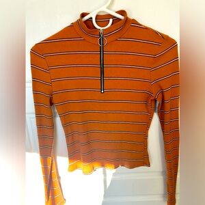 Charlotte Russe Ribbed Striped Zip Up Sweater